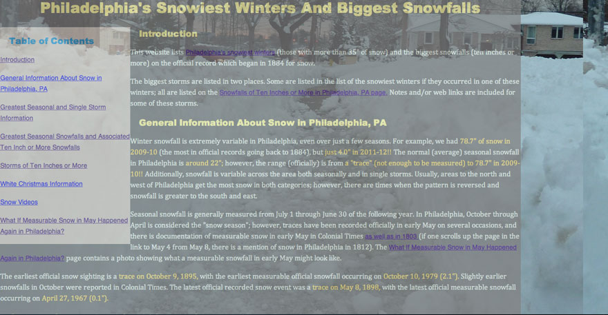 Snow in Philadelphia Website thumbnail